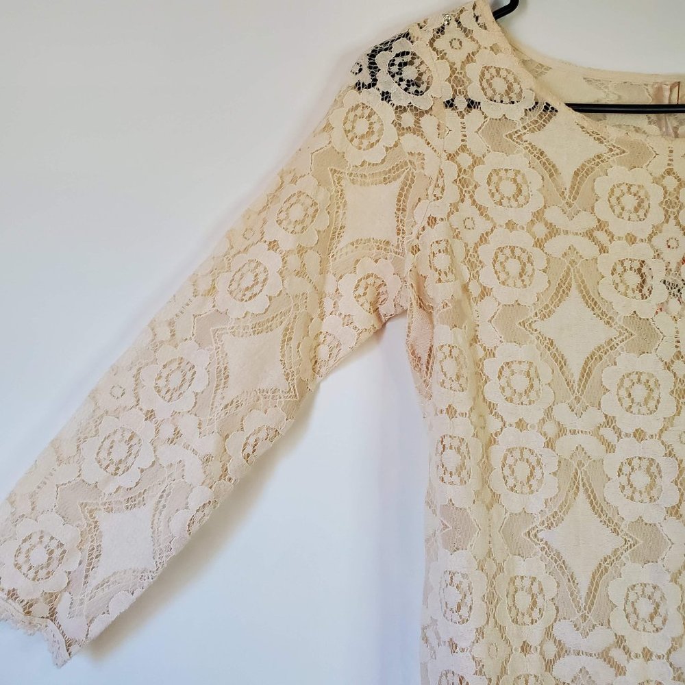 Free People Women's Walking to the Sun Cream Lace Dress Size 2 - Picture 5 of 13
